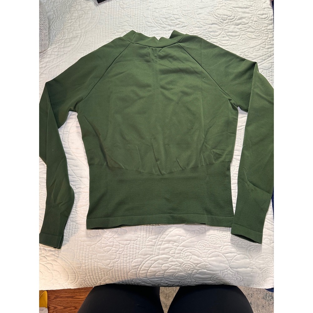 SEFI Seamless Ribbed Long Sleeve Top Womens XS Green Mock Neck Activewear